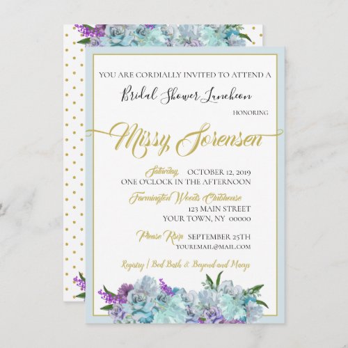 Teal Blue Bouquet Wedding Suite Shower Party Invitation