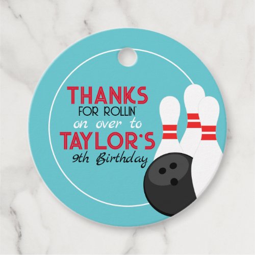 Teal Blue Bowling Birthday Favor Tags