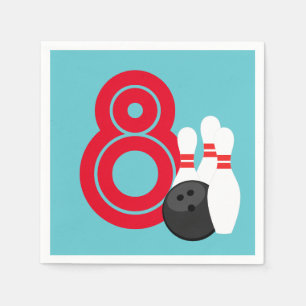 Teal Blue Bowling Birthday Paper Napkins