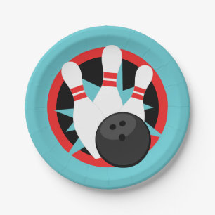 Teal Blue Bowling Pin Paper Plates
