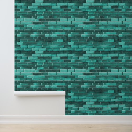 Teal Blue Bricks Grey Seamless Patterns Rustic Wallpaper