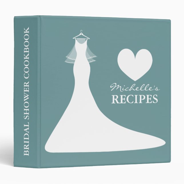 Teal blue bridal shower cookbook recipe binder (Front/Spine)