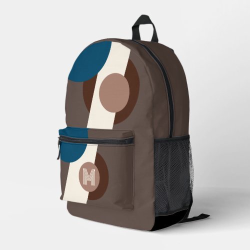 Teal Blue Brown Beige Ivory Retro Shapes Art Printed Backpack
