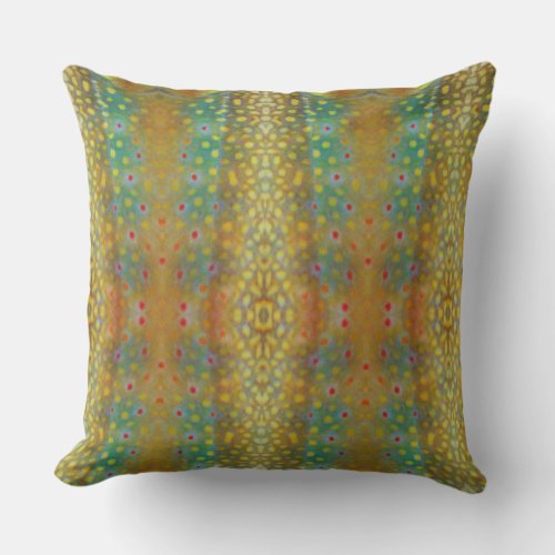 Teal blue  brown Brook trout pattern print Throw Pillow