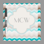 Teal Blue Brown Chevron Modern Monogram Dry Erase Board