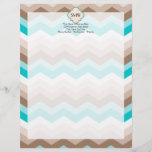 Teal Blue Brown Chevron Modern Monogram Letterhead