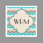 Teal Blue Brown Chevron Modern Monogram Napkins