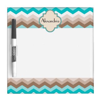 Teal Blue Brown Chevron Modern Personalized Name