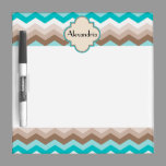 Teal Blue Brown Chevron Modern Personalized Name Dry-Erase Board
