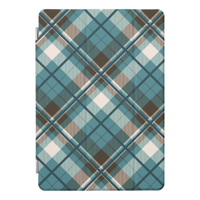 Teal Blue Brown Plaid iPad Case (Front)