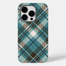 Teal Blue Brown Plaid iPhone Case