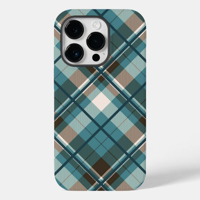 Teal Blue Brown Plaid iPhone Case (Back)