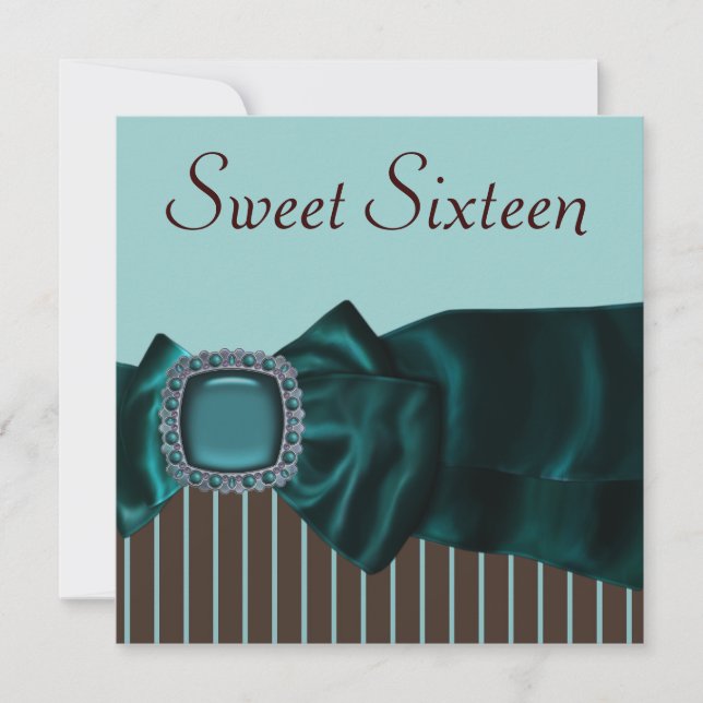 Teal Blue Brown Sweet 16 Party Invitation (Front)