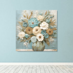 Teal Blue Brown Turquoise Colorful Floral Design Canvas Print