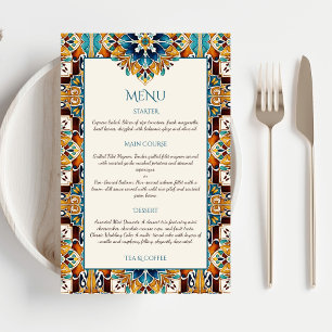 Teal Blue brown vintage talavera menu cards