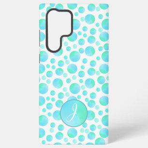 Teal Blue Bubbles Summer Modern Custom Monogram Samsung Galaxy S22 Ultra Case
