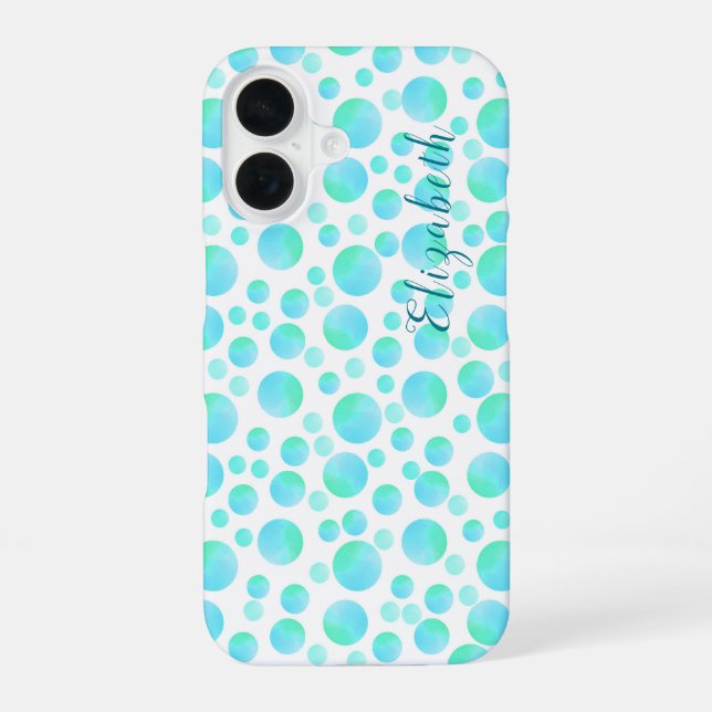 Teal Blue Bubbles Summer Modern Custom Name iPhone Case (Back)