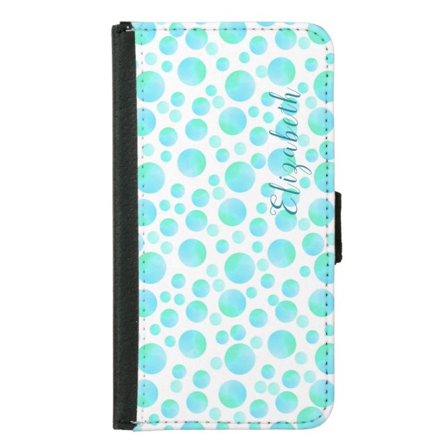 Teal Blue Bubbles Summer Modern Custom Name Samsung Galaxy Wallet Case (Front)