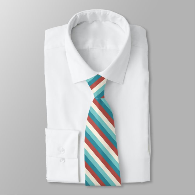 Teal Blue | Burnt Orange | Cream Stripe Neck Tie (Tied)
