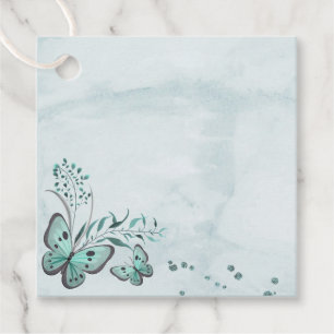 teal blue butterflies favor tags