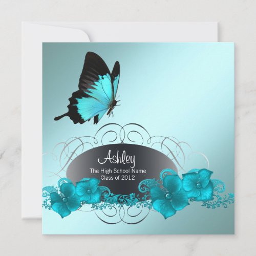 Teal Blue Butterfly Graduation Announcements