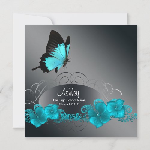 Teal Blue Butterfly Graduation Announcements
