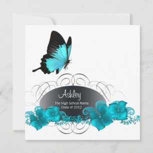 Teal Blue Butterfly Graduation Announcements