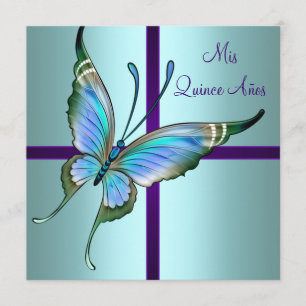 Teal Blue Butterfly Quinceanera Invitation