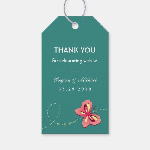 Teal Blue Butterfly Wedding Party Favor Gift Tag