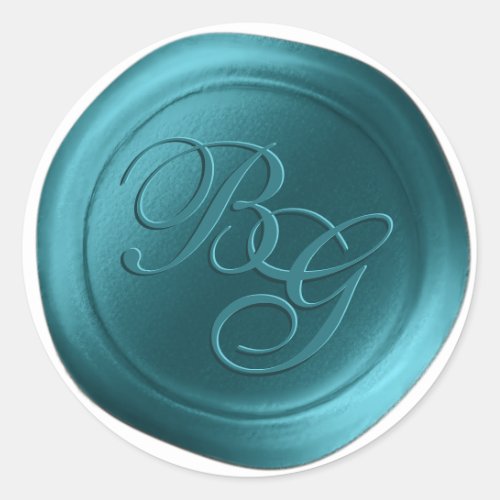 Teal Blue Calligraphy Monogram Wax Seal Stickers