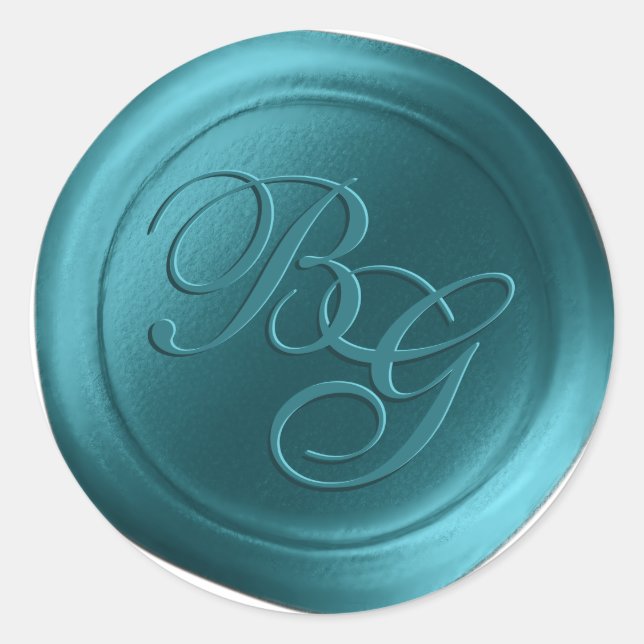 Teal Blue Calligraphy Monogram Wax Seal Stickers (Front)