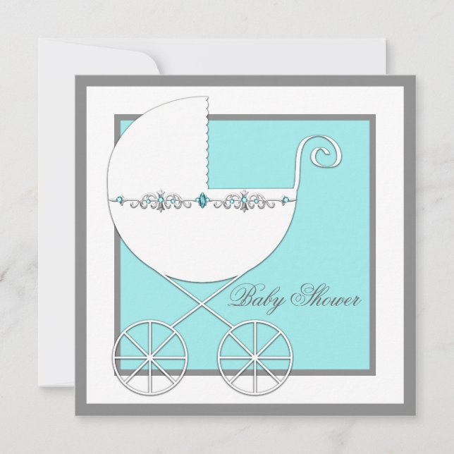 Teal Blue Carriage Baby Shower Invitation (Front)