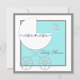 Teal Blue Carriage Baby Shower Invitation