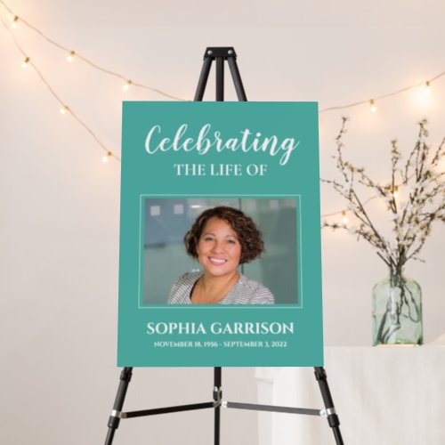 Teal Blue Celebration Of Life with Photo Memorial Foam Board