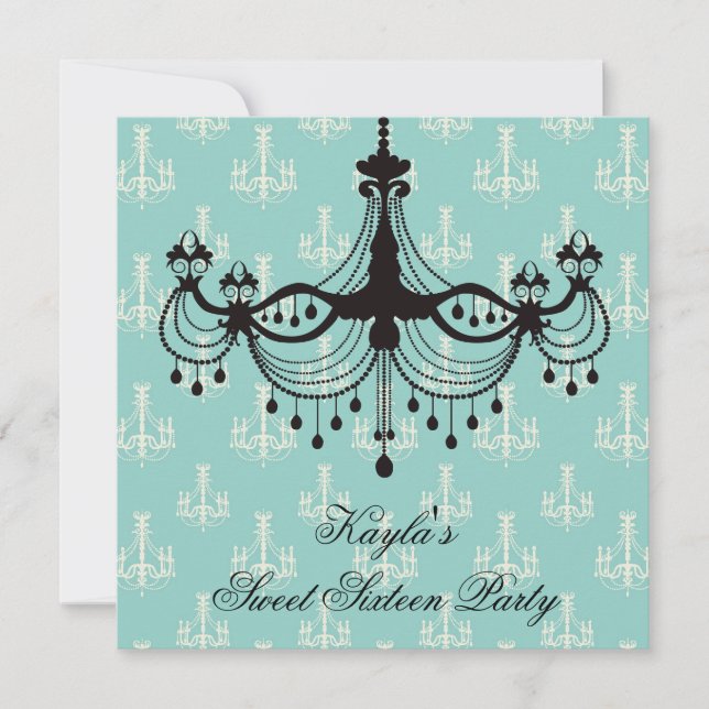 Teal Blue Chandelier Sweet 16 Party Invitation (Front)