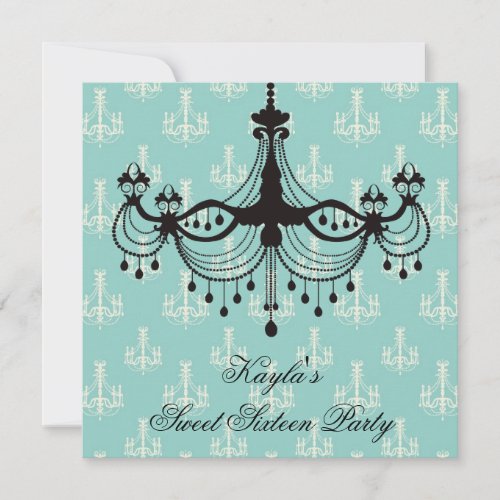 Teal Blue Chandelier Sweet 16 Party Announcements