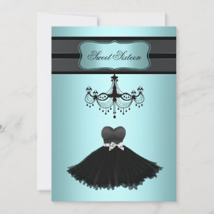 Teal Blue Chandelier Sweet Sixteen Birthday Party Invitation