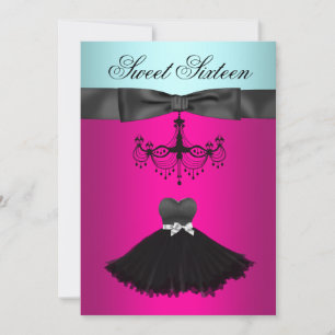 Teal Blue Chandelier Sweet Sixteen Birthday Party Invitation
