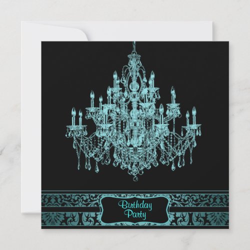 Teal Blue Chandelier Womans Any Number Birthday Pa Invitation