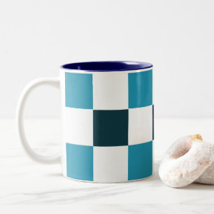 Teal Blue Checkerboard Two-Tone Coffee Mug