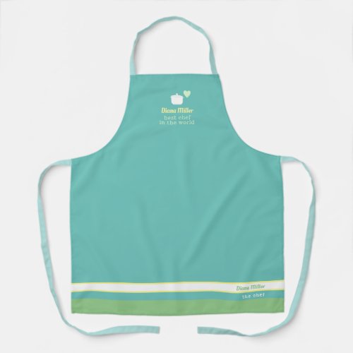 teal blue chef apron with her name