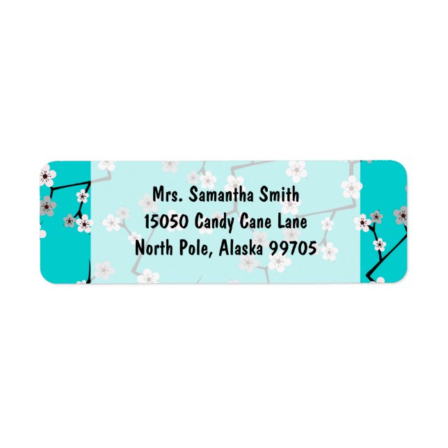 Teal Blue Cherry Blossom Print Label (Front)