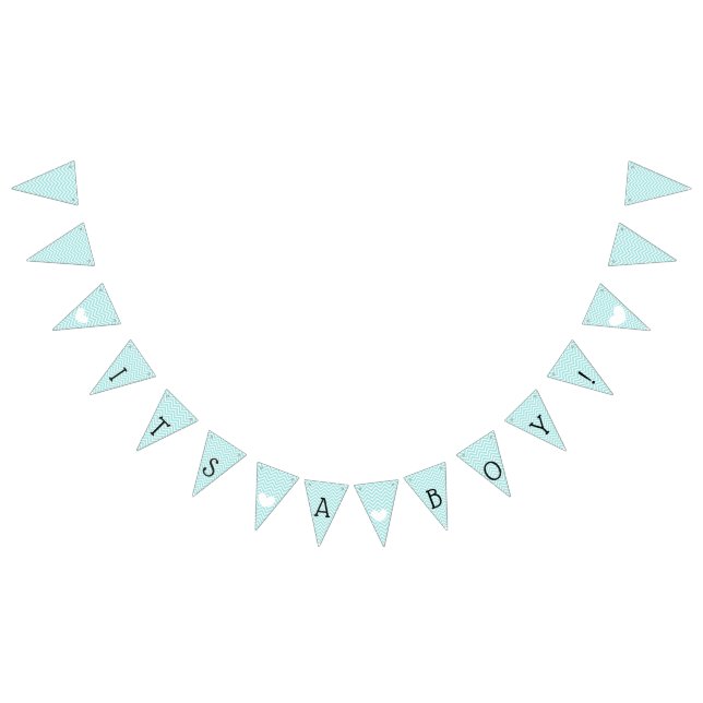 Teal Blue Chevron Its a Boy Baby Shower Bunting Flags (All)