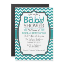 Teal Blue Chevron Magnetic Baby Shower Invite