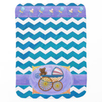Teal Blue Chevron Pattern Baby Pram Blanket