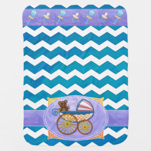Teal Blue Chevron Pattern Baby Pram Blanket