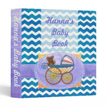 Teal Blue Chevron Pram Custom Baby Book 3 Ring Binder