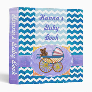 Teal Blue Chevron Pram Custom Baby Book 3 Ring Binder