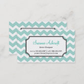 Teal blue chevron zigzag pattern stylish personal business card (Front/Back)