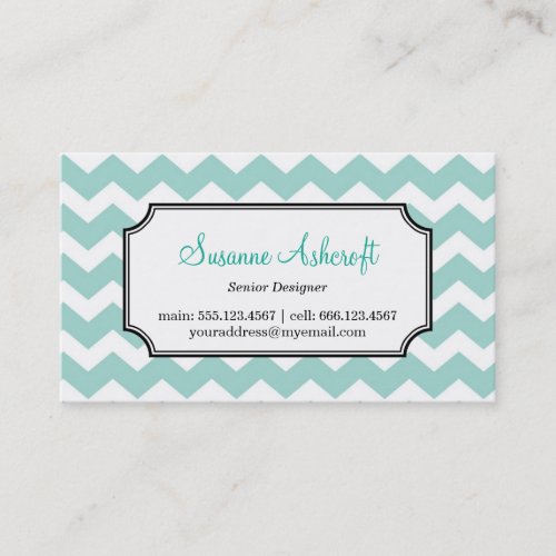 Teal blue chevron zigzag pattern stylish personal business cards